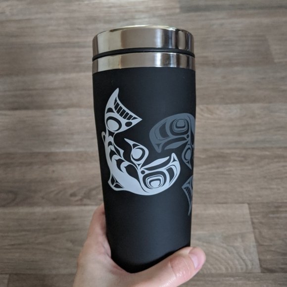 NIB New Pisces Tribal Salmon Stainless Steel Travel Mug Coffee Tumbler - Picture 3 of 5